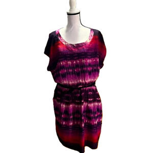 Bebop Magenta Purple Pink Ombre Tie Dye Scoop Neckline Short Sleeve Dress